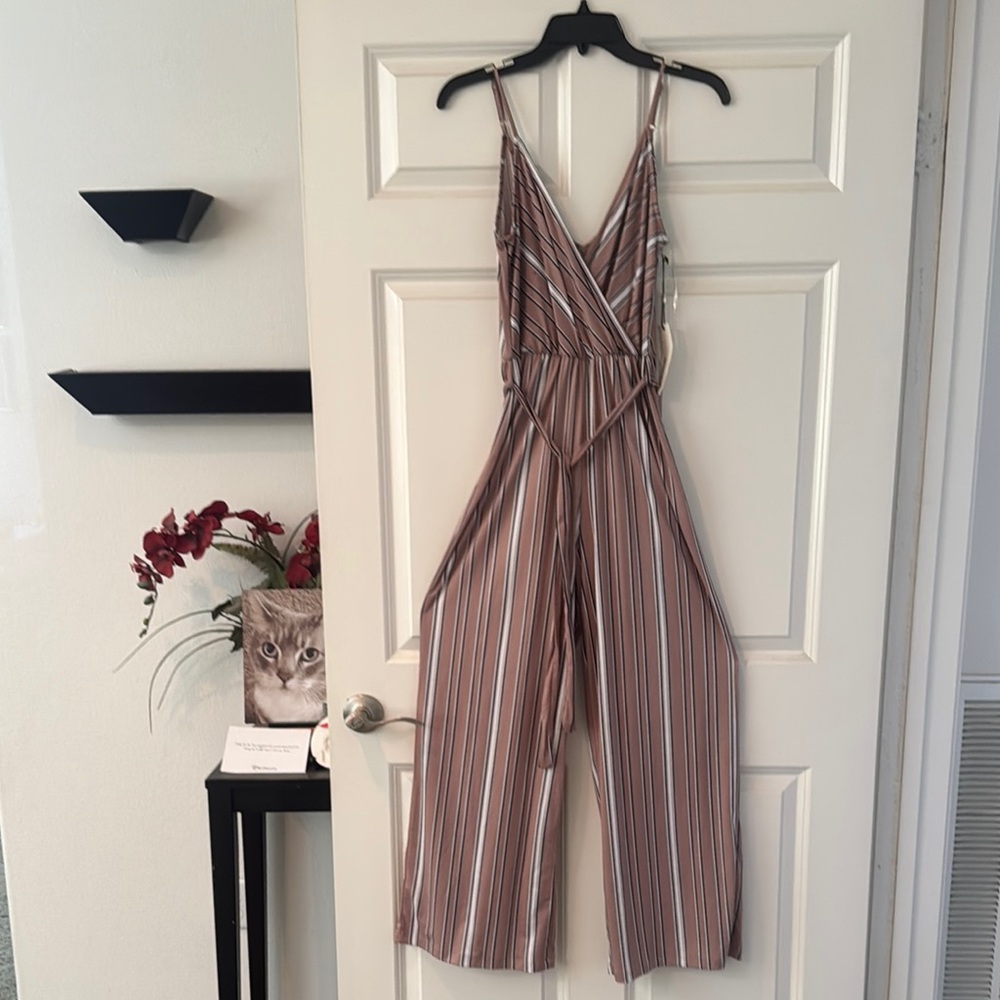 Haute Monde Brown and White Jumpsuit with Wide-Leg Silhouette